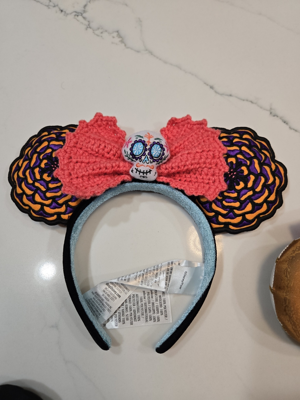 Disney Pink Crochet Bow Día de los Muertos Skull Ear Headband